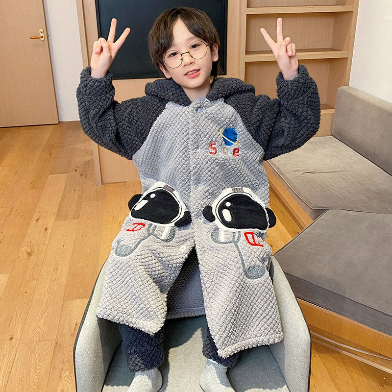 Kid Boy Pajamas Thickened Warm Flannel Coral Fleece Winter Pajamas