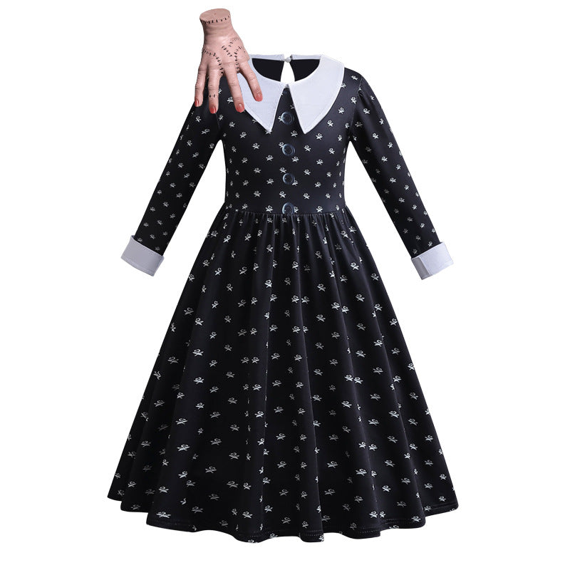 3-13T Girls Movie Wednesday Costume Black Gown Halloween Carnival Party Dresses