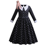 3-13T Girls Movie Wednesday Costume Black Gown Halloween Carnival Party Dresses