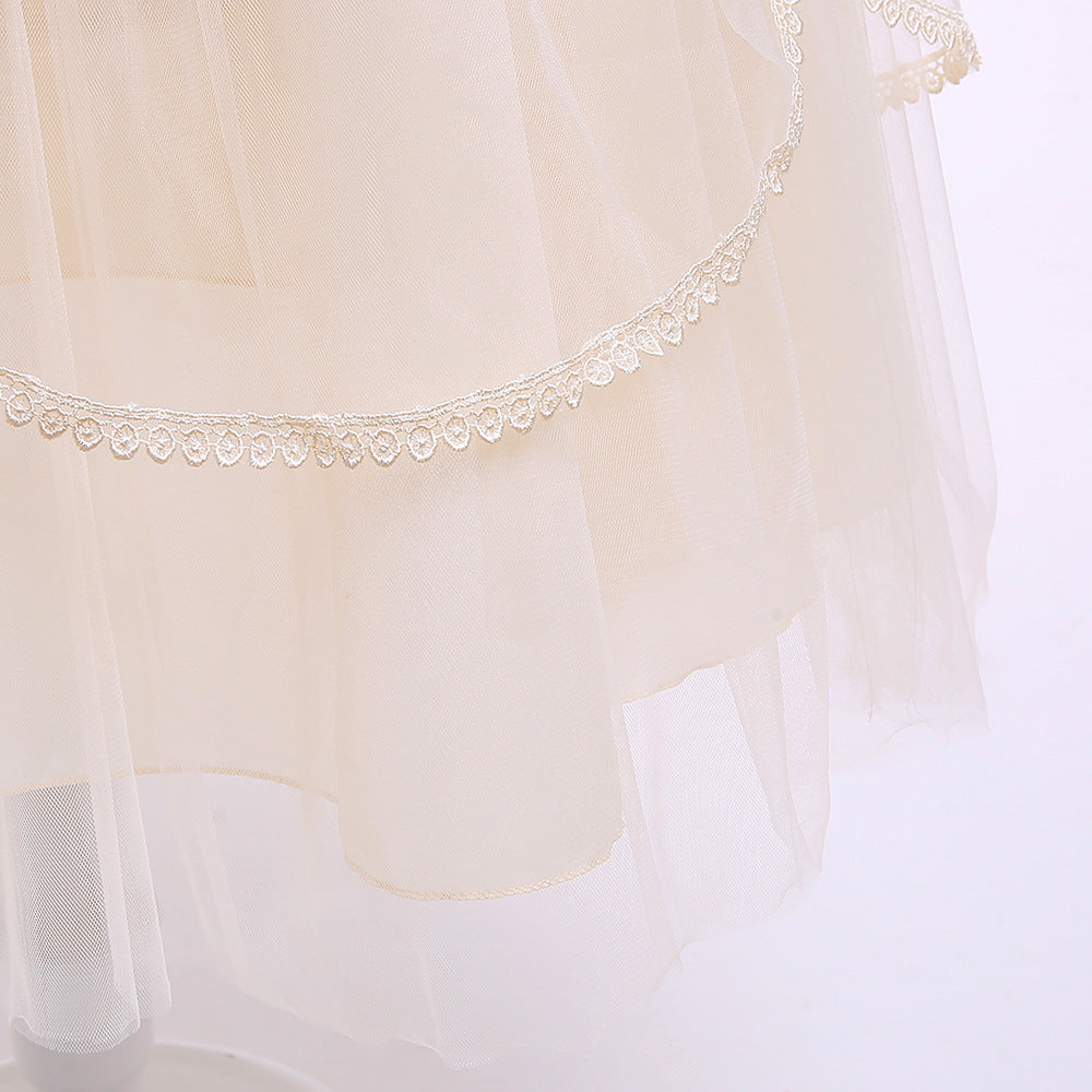 Kid Girl Evening Princess Flower Host Piano Performance Long Sleeve Dresses