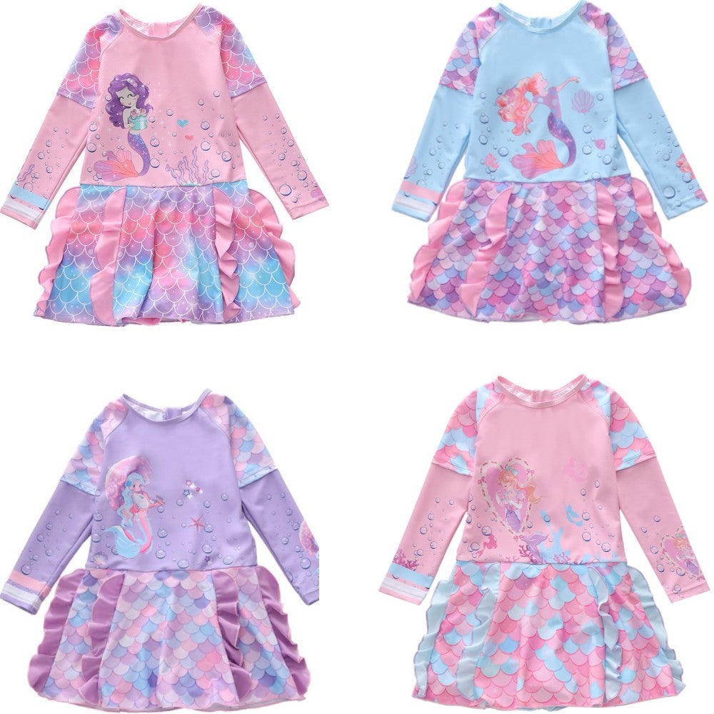 Kid Girl One-piece Long Sleeve Sunscreen Beach Surfing Mermaid Swimsuit