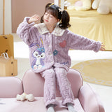 Kid Girls Flannel Thickened Coral Velvet Autumn Winter Pajamas Suits