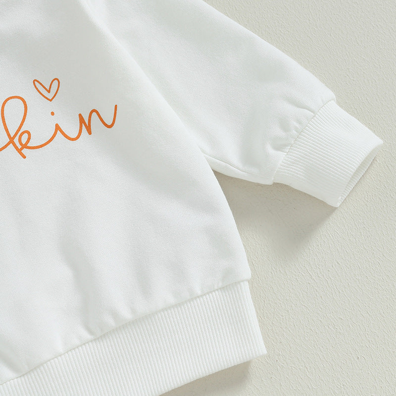 Halloween Infant Toddler Girl Letter Long Sleeve Pumpkin Print 2 Pcs Sets