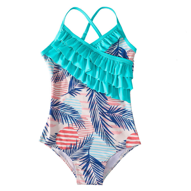 Kid Girls Swimsuit One-piece Flower Print Swimsuit