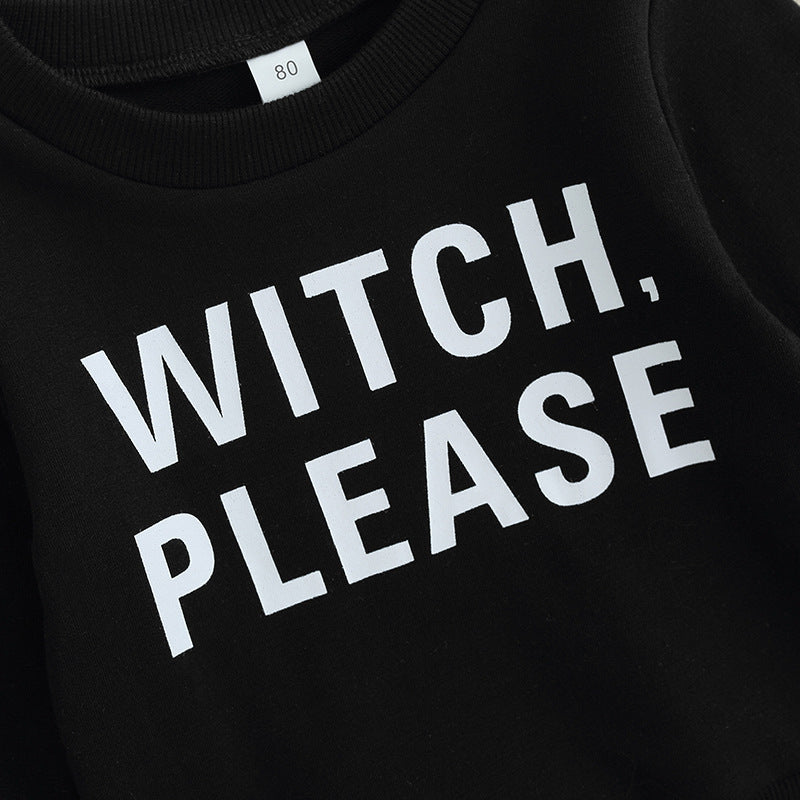 Halloween Kid Baby Girl Witch Letter Long Sleeve Checkered Bell 2 Pcs Sets