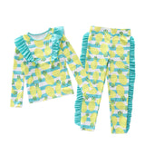 Kid Girl Long Sleeve Beach Ruffled Swimsuits Tops and Bottoms