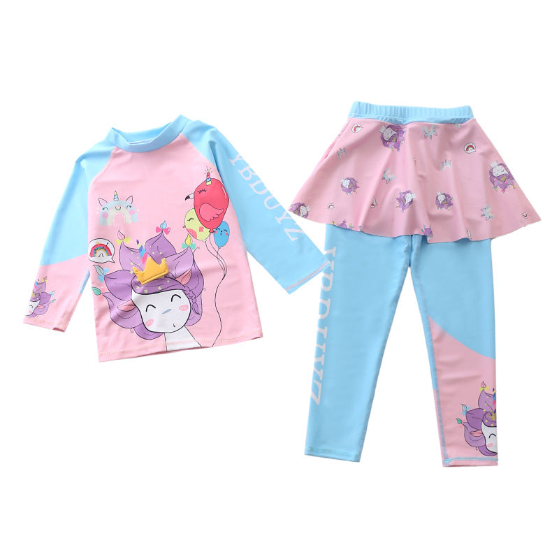 Kid Girl Split Long Sleeved Beach Sun Proof Swimsuit