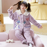 Kid Baby Girl Coral Fleece Thick  Flannel Loungewear Pajamas