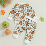 Kid  Baby Boy Crewneck Pumpkin Long Sleeve 2 Pcs Sets