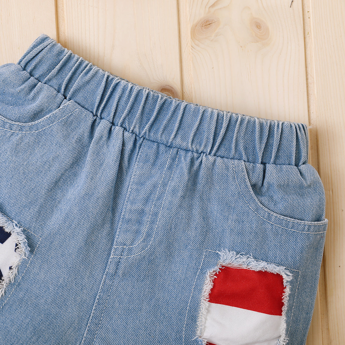 Kids Baby Boy Girl US Flag Denim Shorts July 4th Independence Day Set 2 Pcs