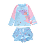 Kid Girls Split Long Sleeved Beach Sports Flat Angle Swimsuit