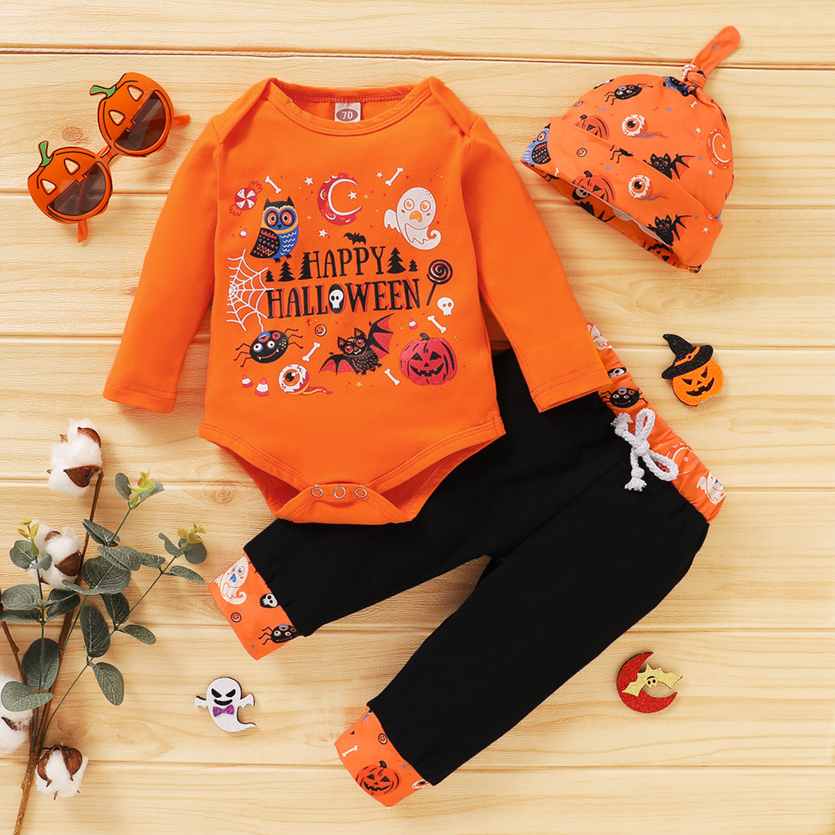 Happy Halloween Baby Pumpkin Print Lettering Harmonic 2 Pcs Set