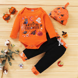 Happy Halloween Baby Pumpkin Print Lettering Harmonic 2 Pcs Set