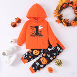 Halloween Kid Baby Boy Pumpkin Smiling Face Printed 2 Pcs Sets