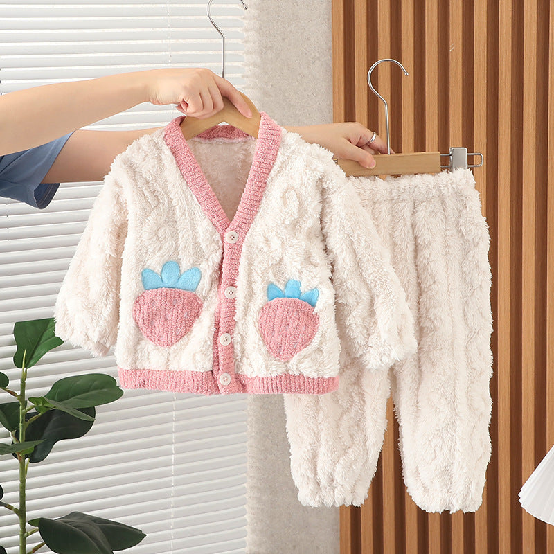 Kid Baby Girls Pajamas Autumn Winter Cotton Plush Home Pajamas