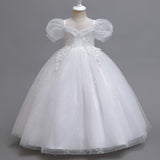 Kid Girls Flower Puffy Wedding Piano Performance Dresses
