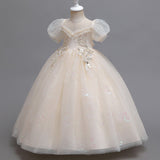 Kid Girls Flower Puffy Wedding Piano Performance Dresses