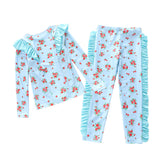 Kid Girl Long Sleeve Beach Ruffled Swimsuits Tops and Bottoms