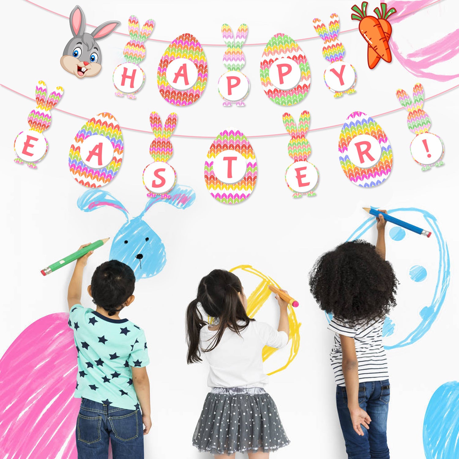 Easter Party Cartoon Rabbit Flags Holiday Decorative Banner