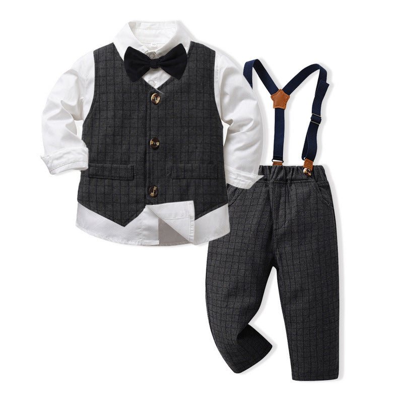 Kid Boy Long-sleeved Cotton Suspenders Korean 3 Pcs Sets