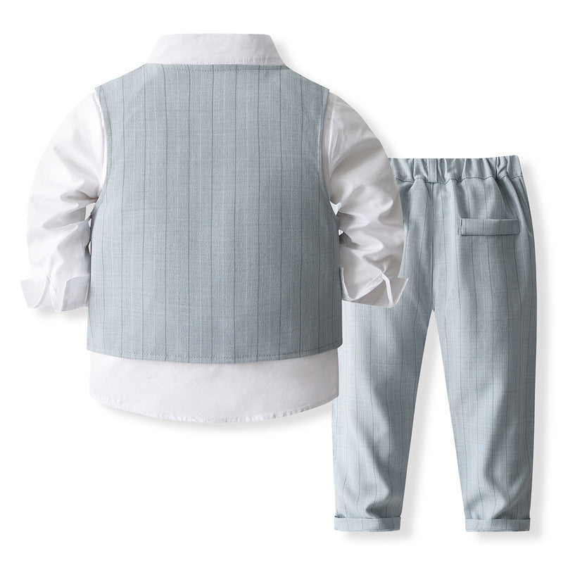 Kid Baby Boy Double-breasted British Performance Suit 4 Pcs Sets
