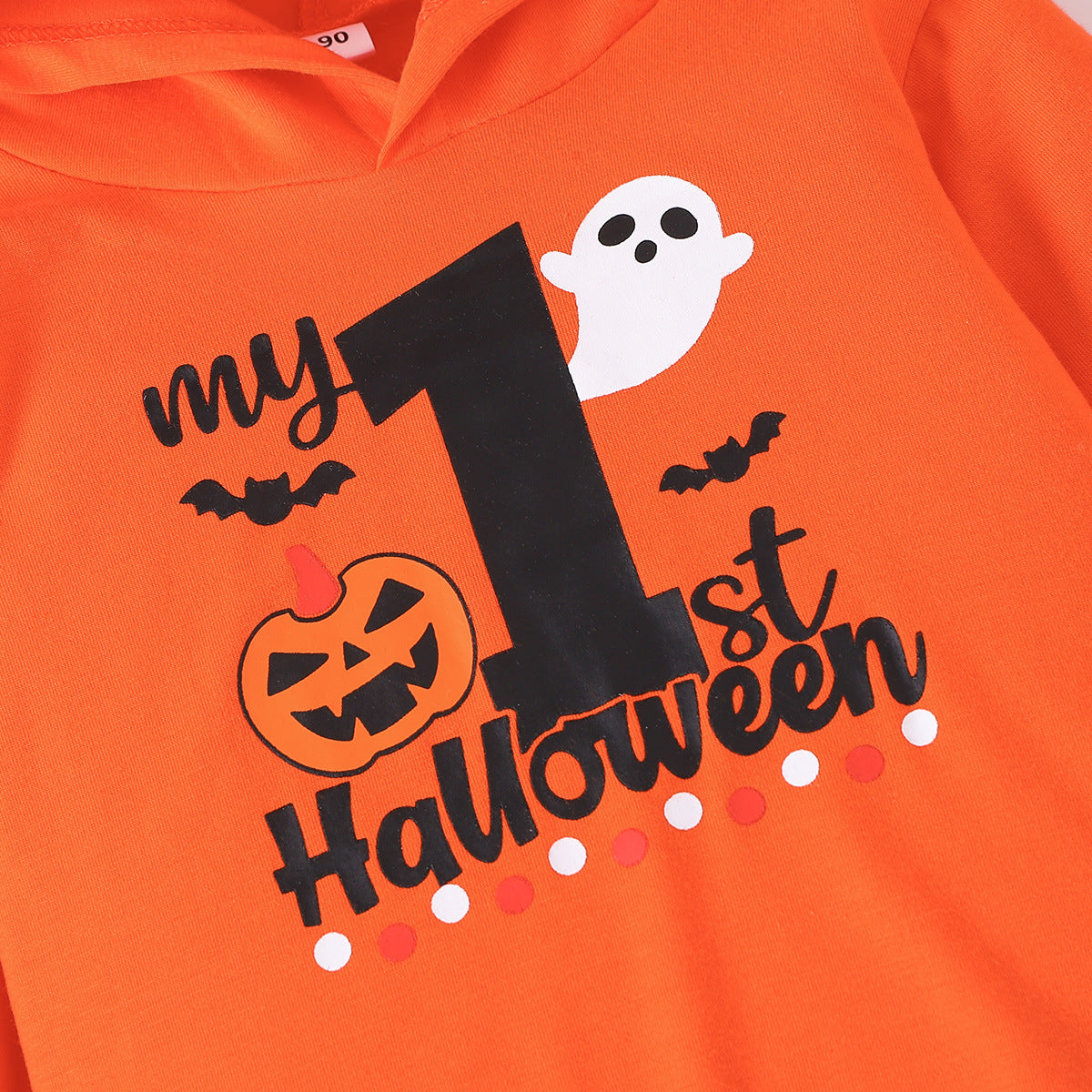 Halloween Kid Baby Boy Pumpkin Smiling Face Printed 2 Pcs Sets