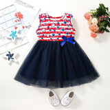 Baby Girl independence Day Bow Stars Striped Printed Tulle Princess Dress