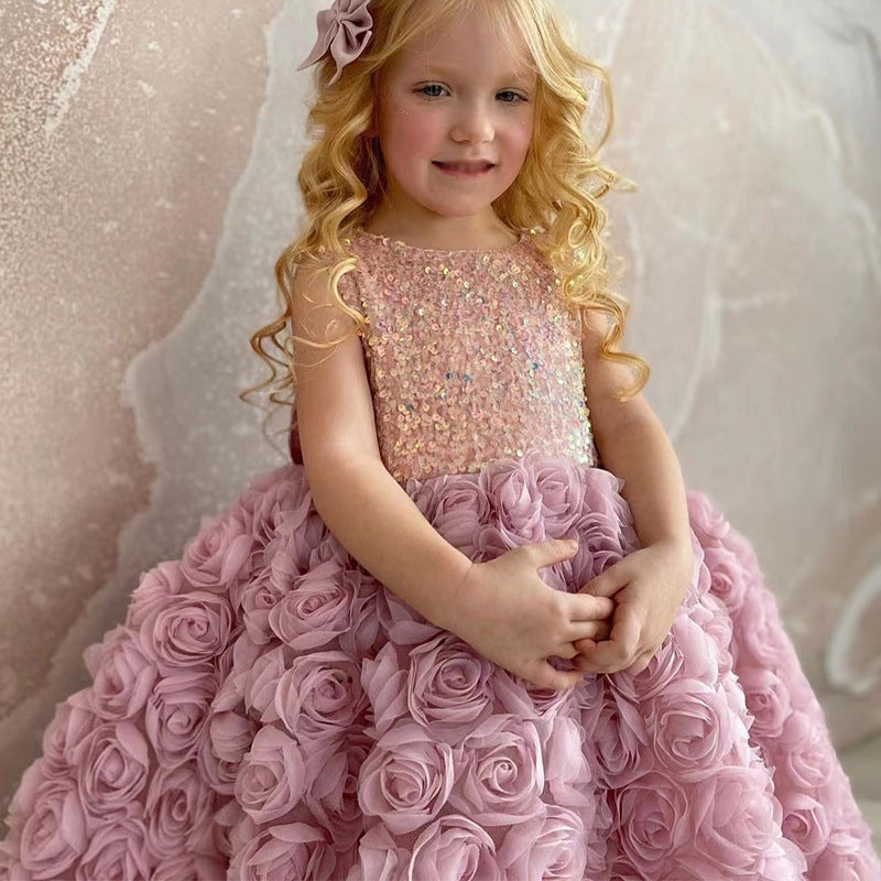 Kid Baby Girl Princess Rose Fairy Flower Fluffy Dresses