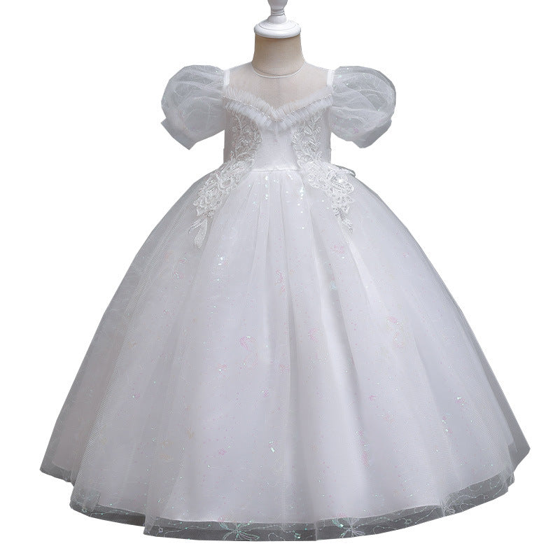 Kid Girls Flower Puffy Wedding Piano Performance Dresses
