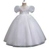 Kid Girls Flower Puffy Wedding Piano Performance Dresses