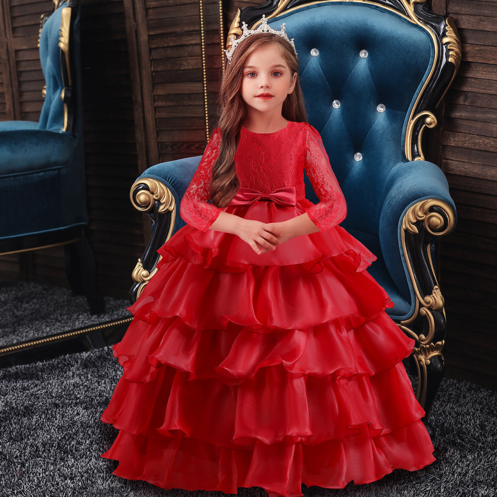 Kid Girl Christmas Party Lace Fluffy Yarn Dress