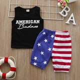 Independence Day Baby Boy Sleeveless Letter Print Star Print Sets 2 Pcs