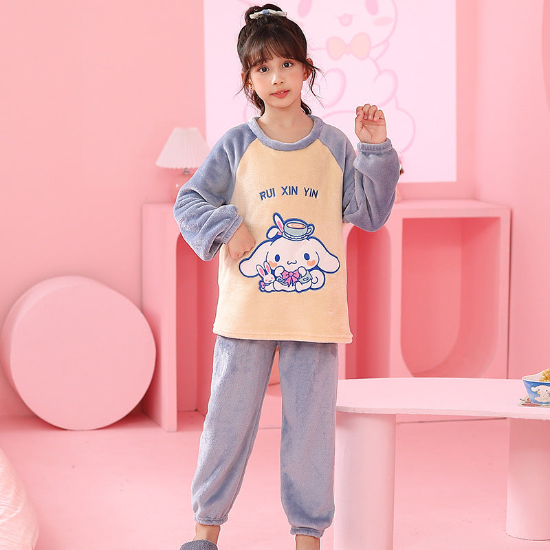 Kid Baby Girls Home Flannel Pajamas Cartoon Velvet Suit