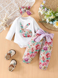 Baby Girls Spring Autumn Easter Rabbit Fragmented Flower 3 Pcs Sets