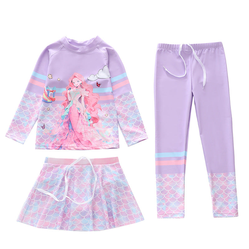 Kid Girl Split Sun Protection Long Sleeved Swimsuit