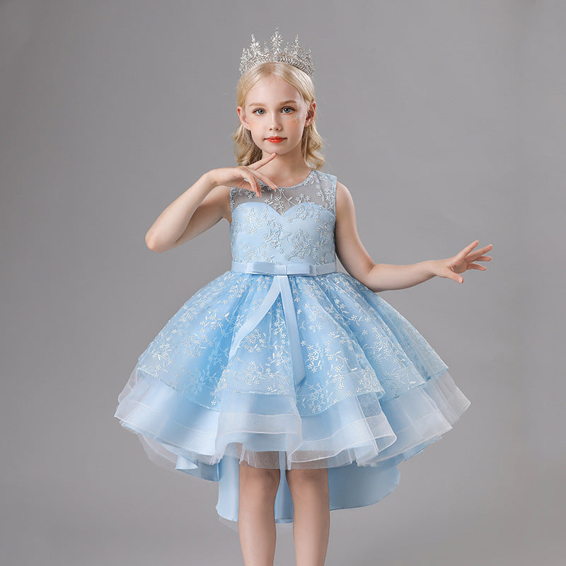 Kid Girl Princess Flower Fluffy Gauze Piano Performance Dresses