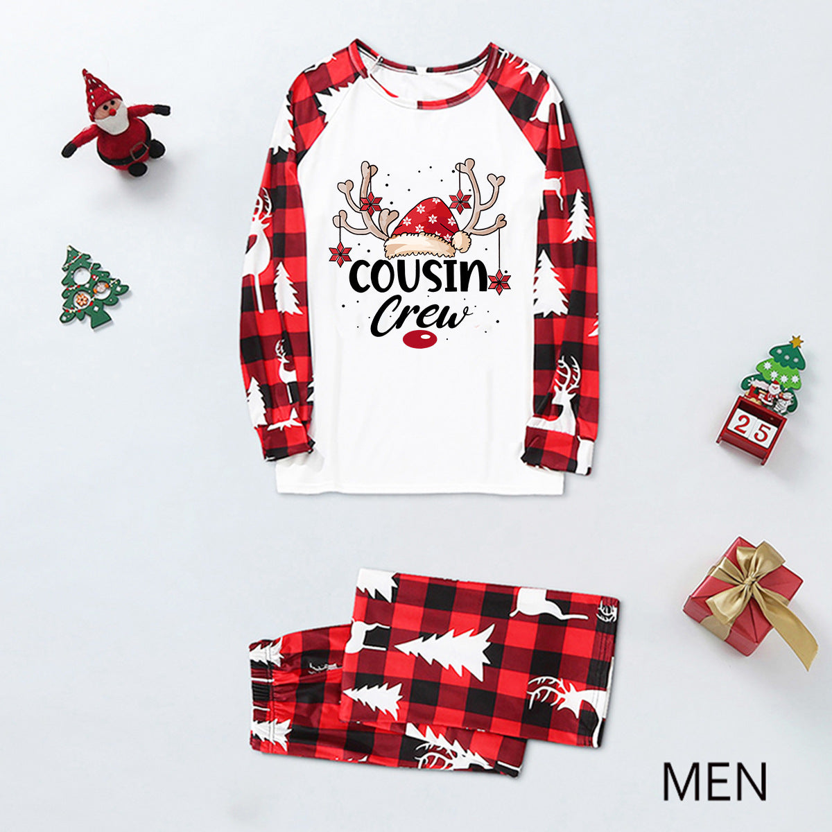 Family Matching Home Suit Christmas Plaid Patchwork Printed Pajamas