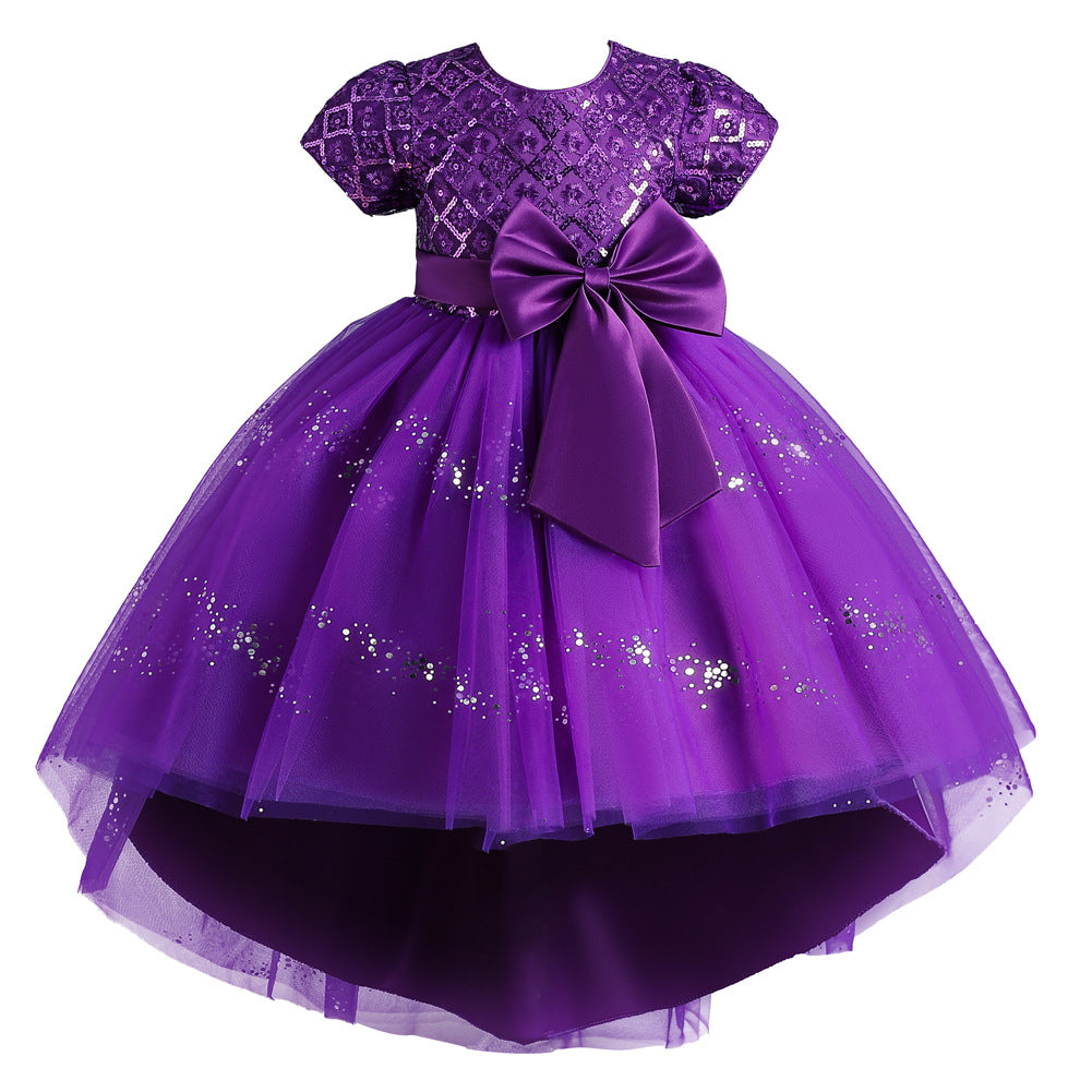 Kid Girl Princess Flower Sequin Fluffy Performance Trailing Dresses