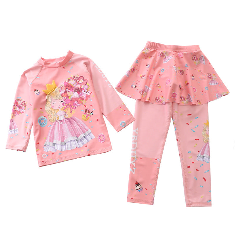 Kid Girl Split Long Sleeved Beach Sun Proof Swimsuit