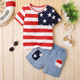 Kids Baby Boy Girl US Flag Denim Shorts July 4th Independence Day Set 2 Pcs