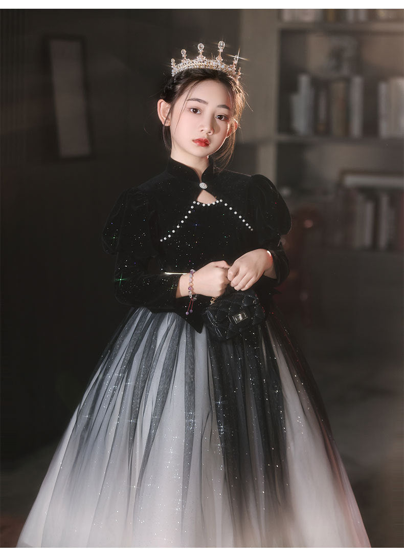 Kid Girl Evening Princess Puffy Yarn Host Flower Wedding Dress