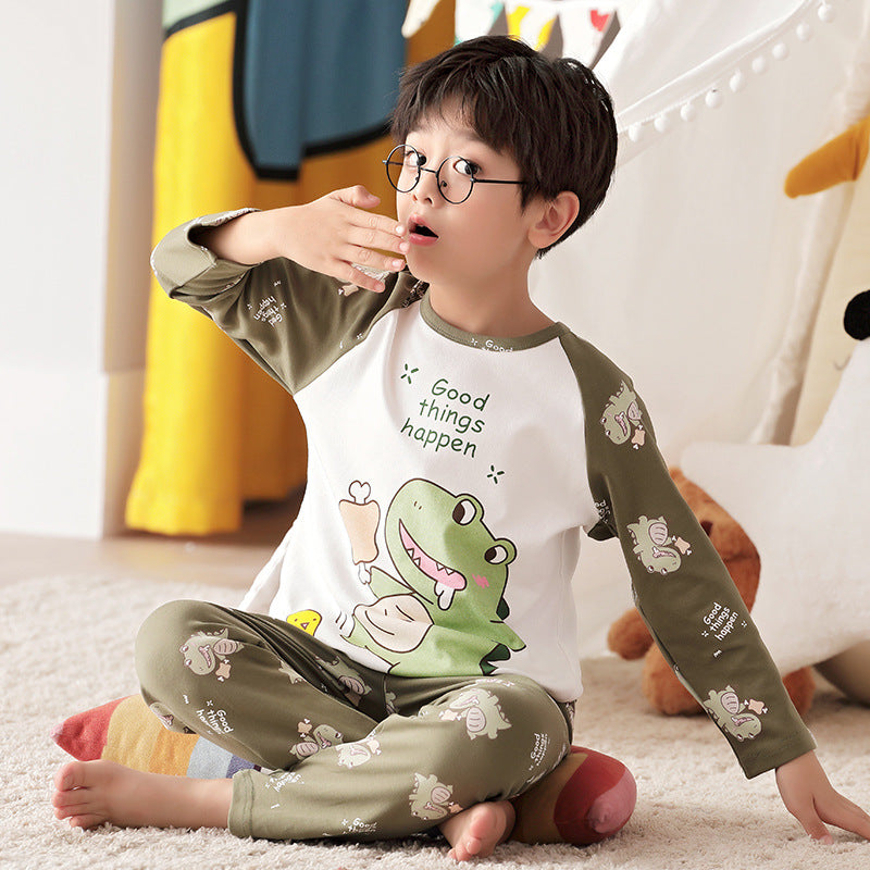 Kid Baby Boy Cartoon Spring Autumn Long Sleeved Pure Cotton Pajamas