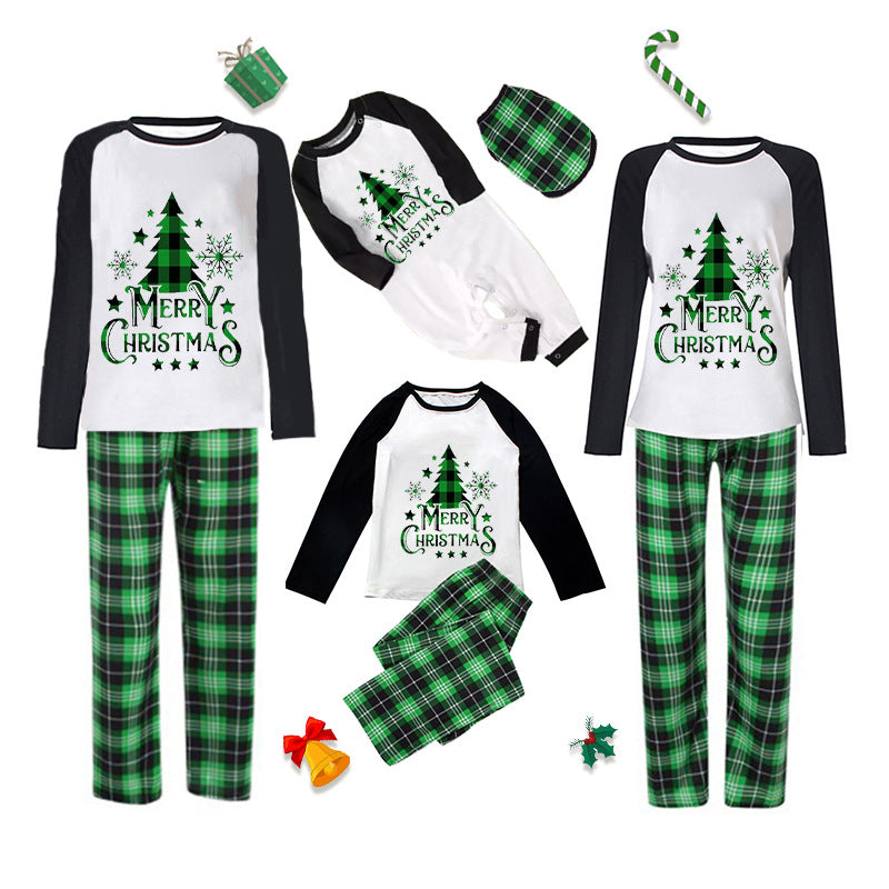 Family Matching Home Suit Christmas Plaid Patchwork Printed Pajamas