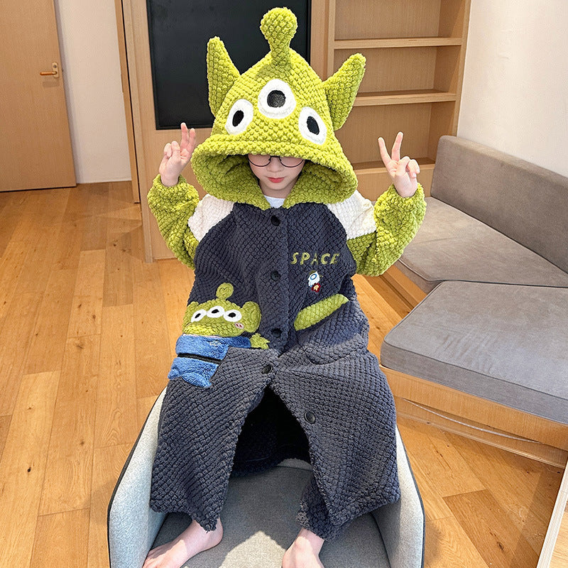 Kid Boy Pajamas Thickened Warm Flannel Coral Fleece Winter Pajamas