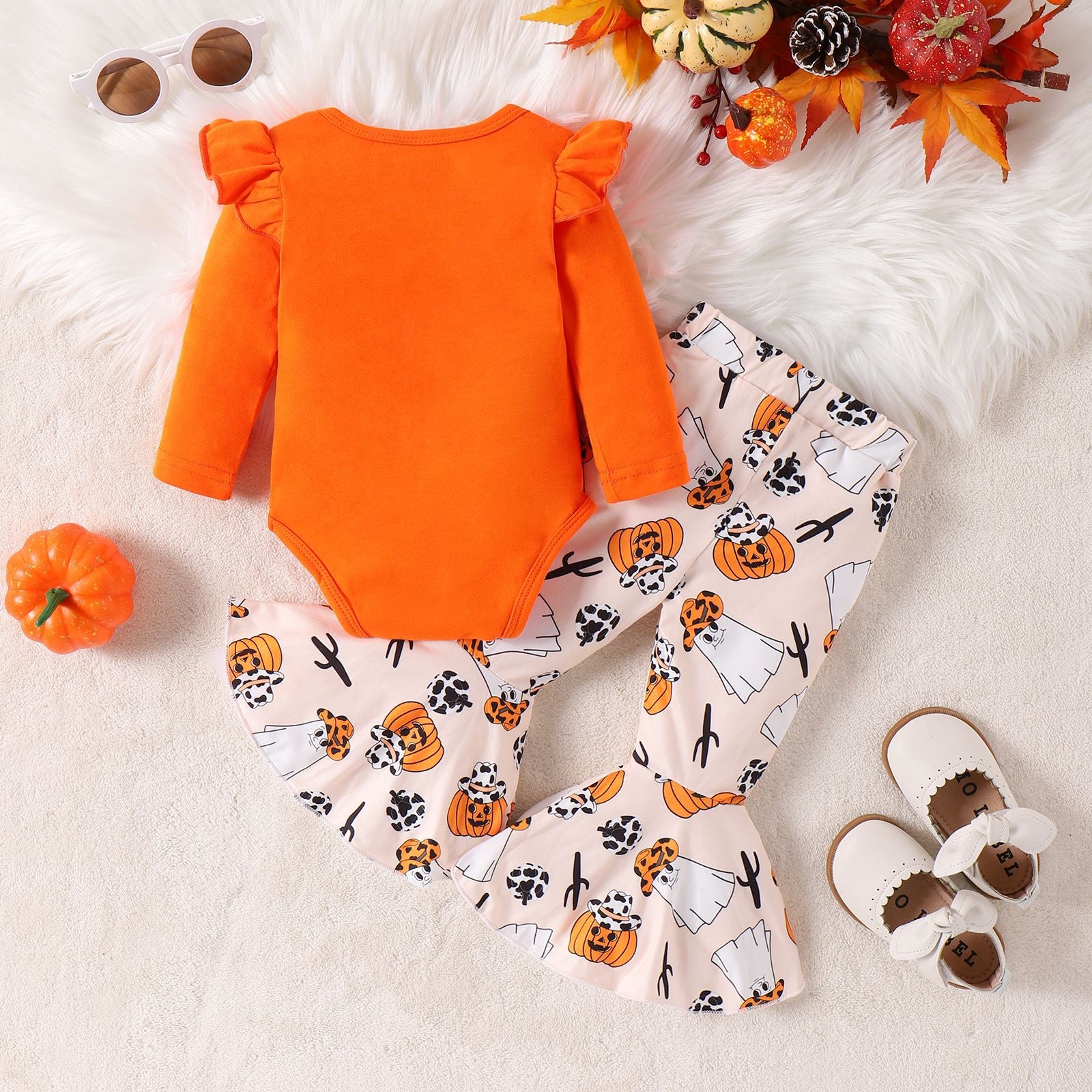 Baby Girls Halloween Printed Letter Pumpkin 2 Pcs Sets