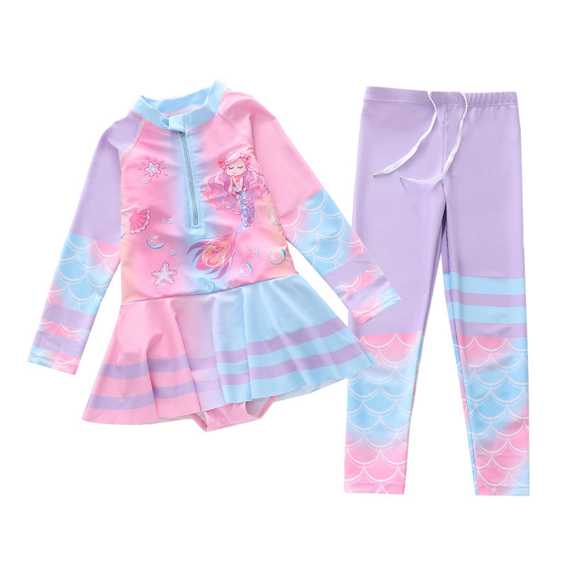 Kid Girls One-piece Long Conservative Swimsuit