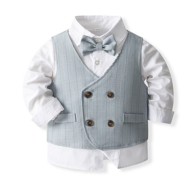Kid Baby Boy Double-breasted British Performance Suit 4 Pcs Sets