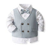 Kid Baby Boy Double-breasted British Performance Suit 4 Pcs Sets