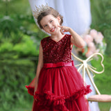 Kid Christmas Girl Princess Sleeveless Glitter Flower Birthday Fluffy Dresses