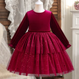 Girls Dress Velvet Sequined Gauze Princess Dress Children Christmas New Year Dress Skirt